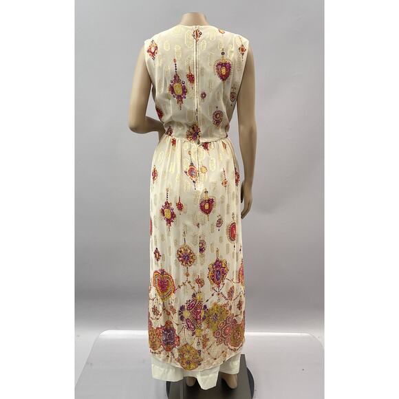 Alice of California Vtg 60s Dress Women M Metallic Batik Print Maxi Boho Formal - Picture 5 of 10